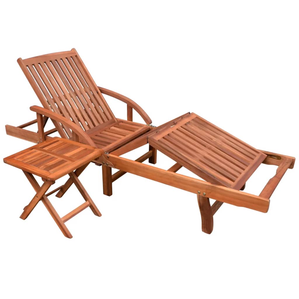 Sun Lounger With Table Solid Acacia Wood