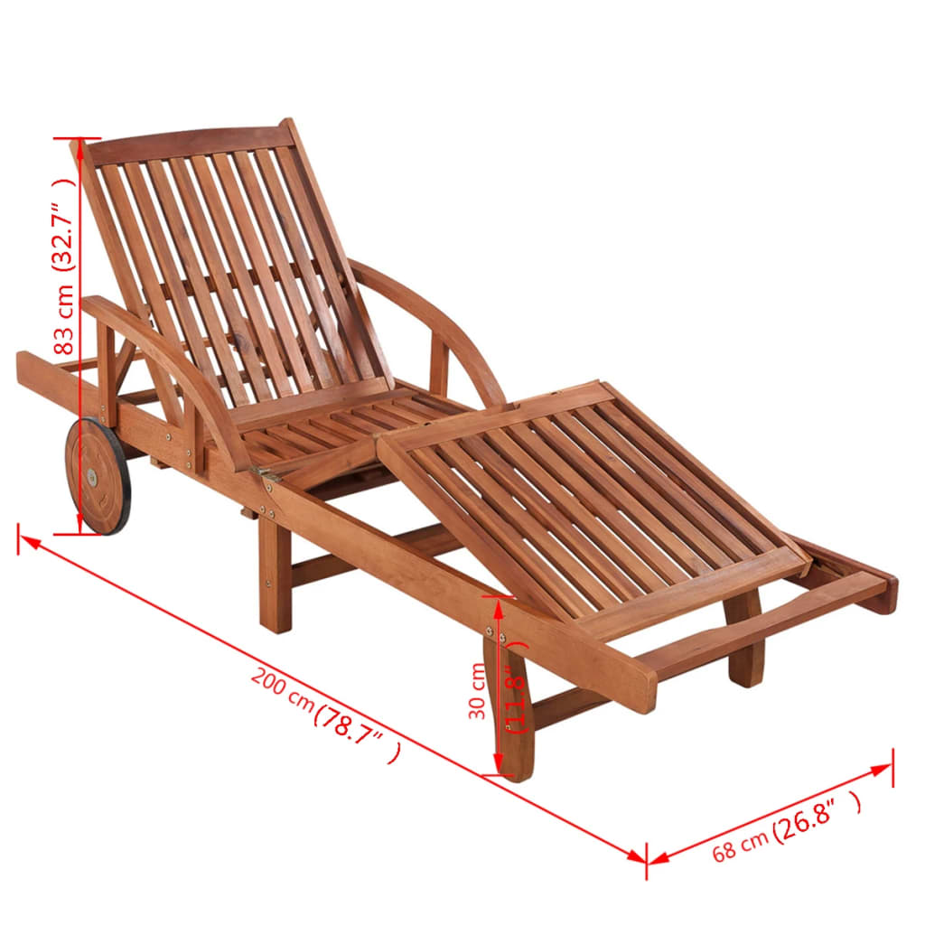 Sun Lounger With Table Solid Acacia Wood