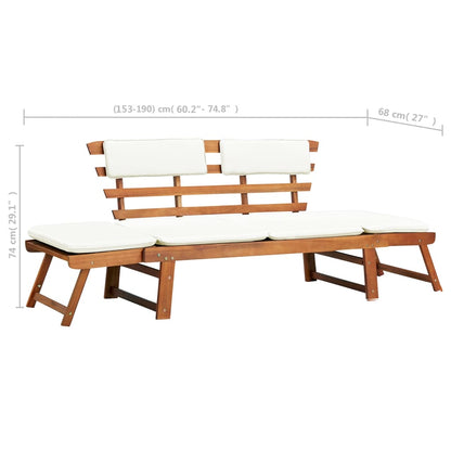 Garden Bench With Cushions 2-In-1 190 Cm Solid Acacia Wood