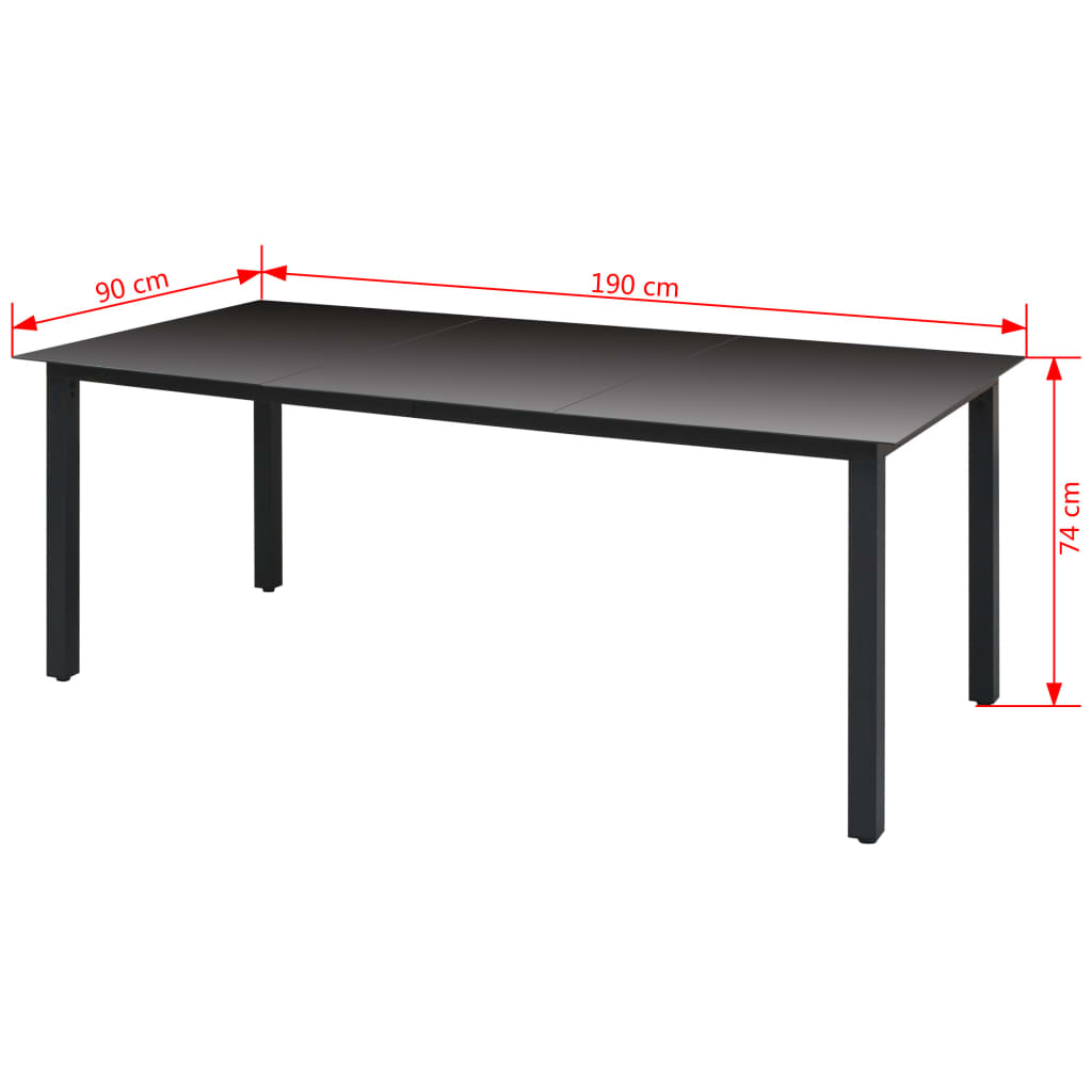 Garden Table Black 190X90X74 Cm Aluminium And Glass