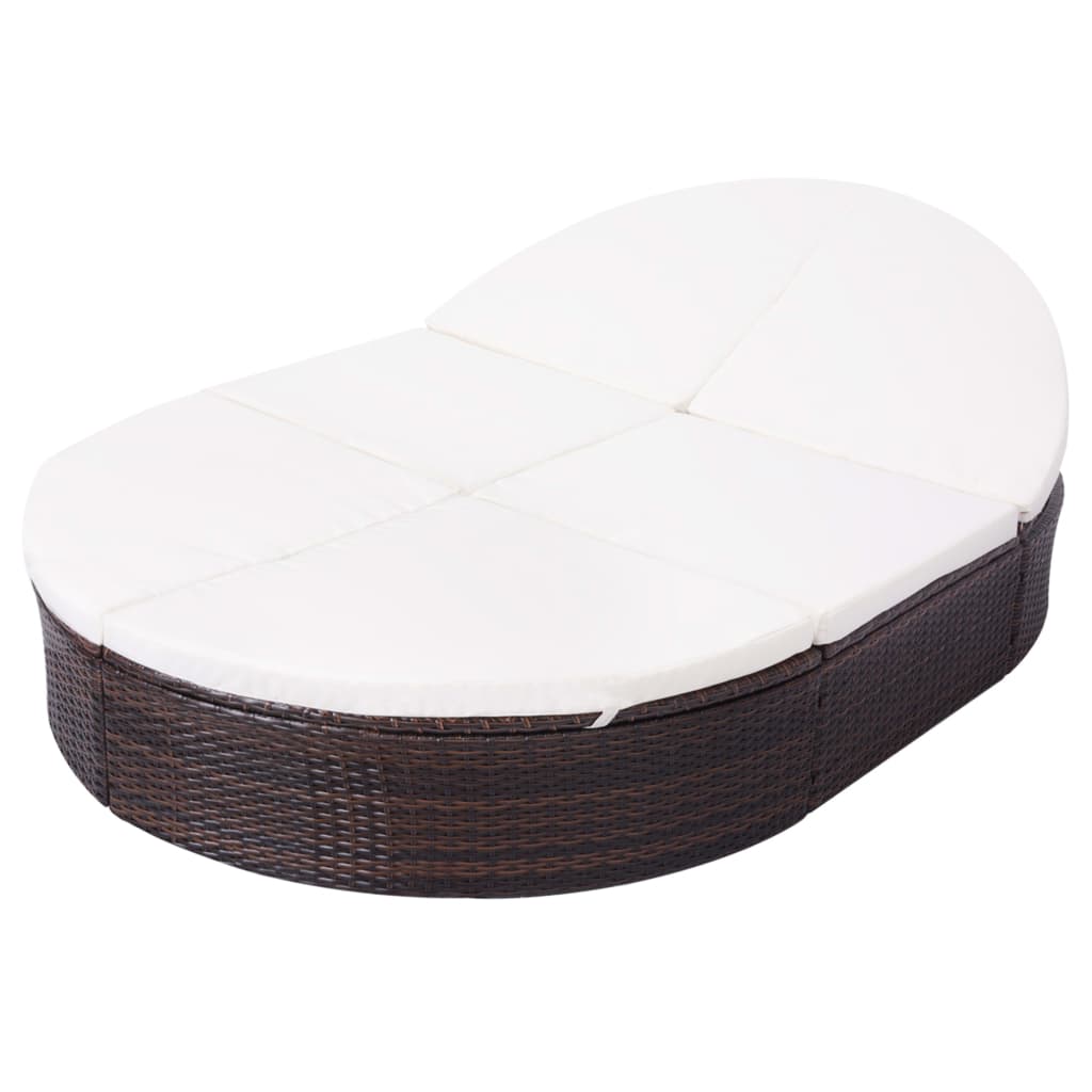 Outdoor Lounge Bed With Cushion Poly Rattan Brown