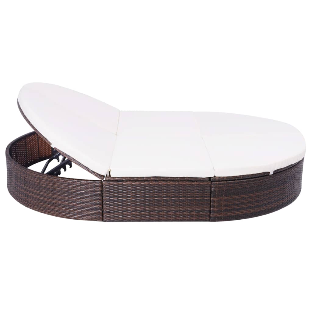 Outdoor Lounge Bed With Cushion Poly Rattan Brown