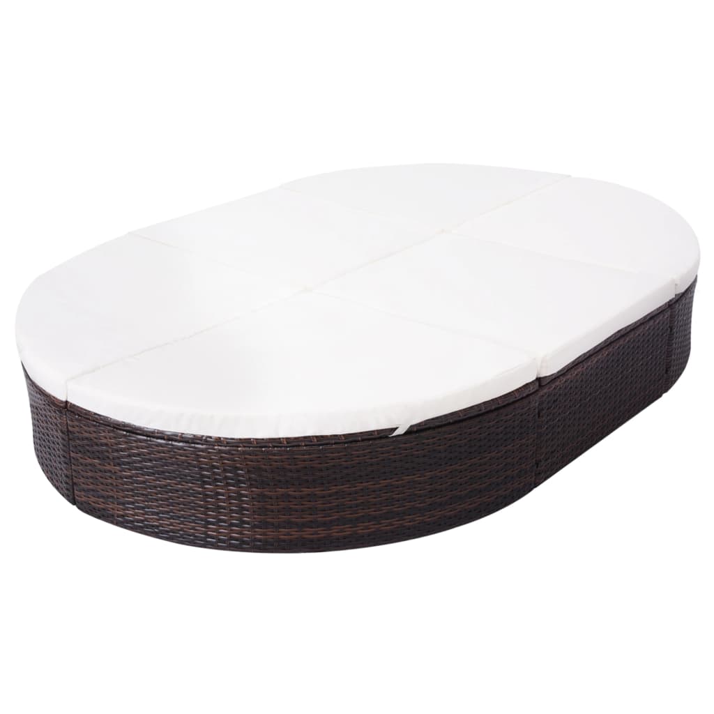 Outdoor Lounge Bed With Cushion Poly Rattan Brown