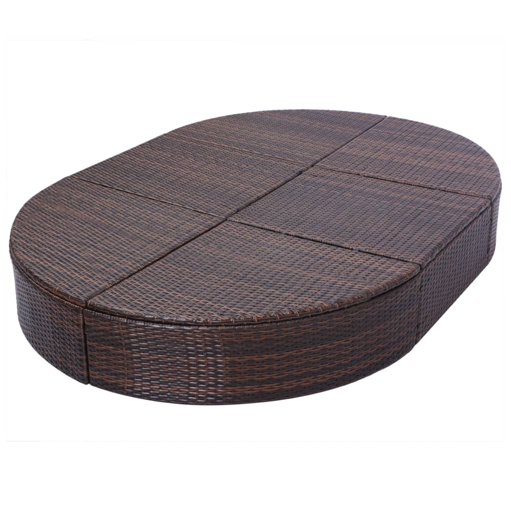 Outdoor Lounge Bed With Cushion Poly Rattan Brown