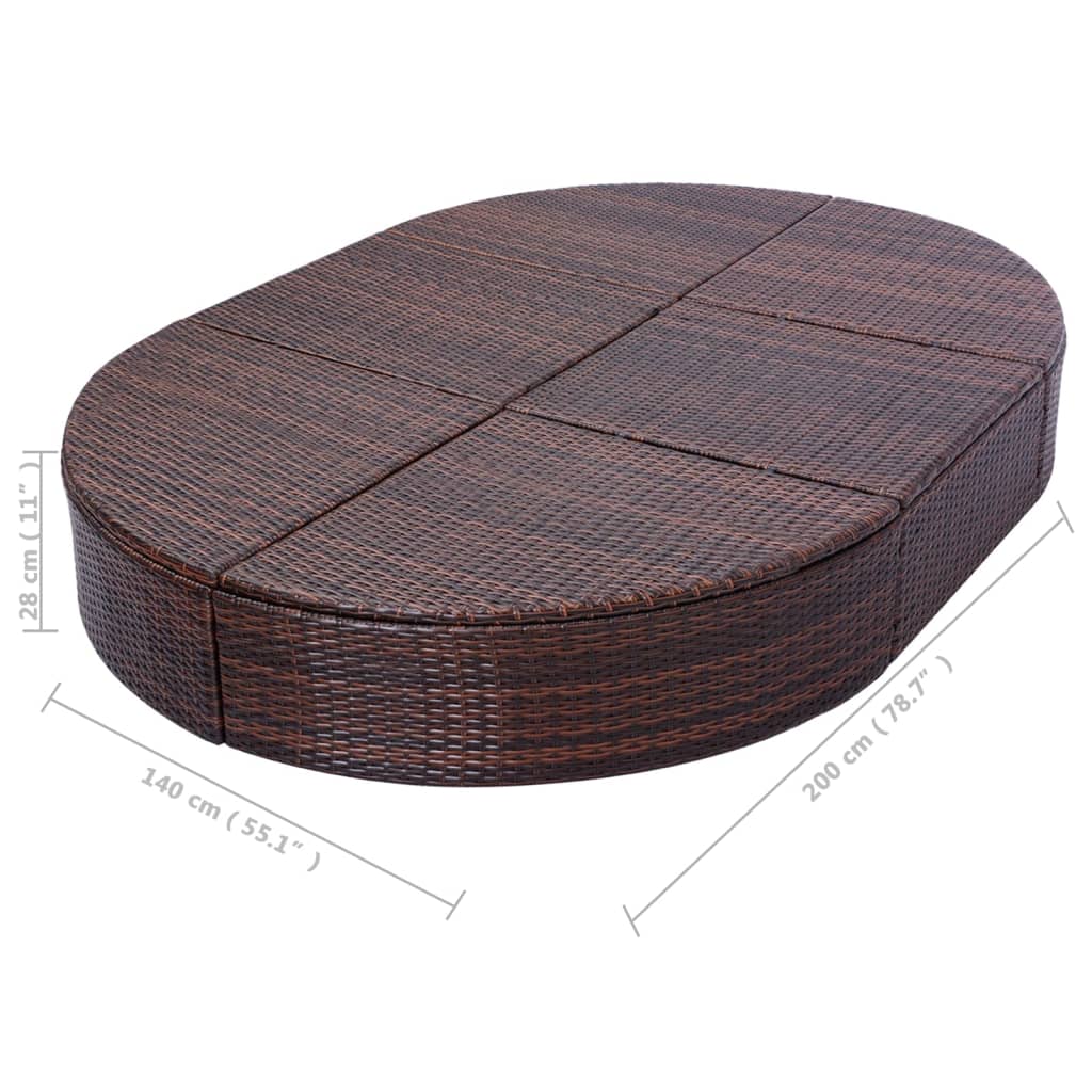 Outdoor Lounge Bed With Cushion Poly Rattan Brown