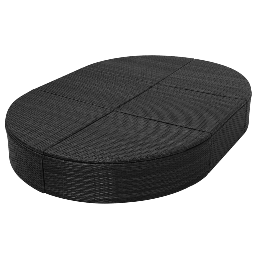 Outdoor Lounge Bed With Cushion Poly Rattan Black