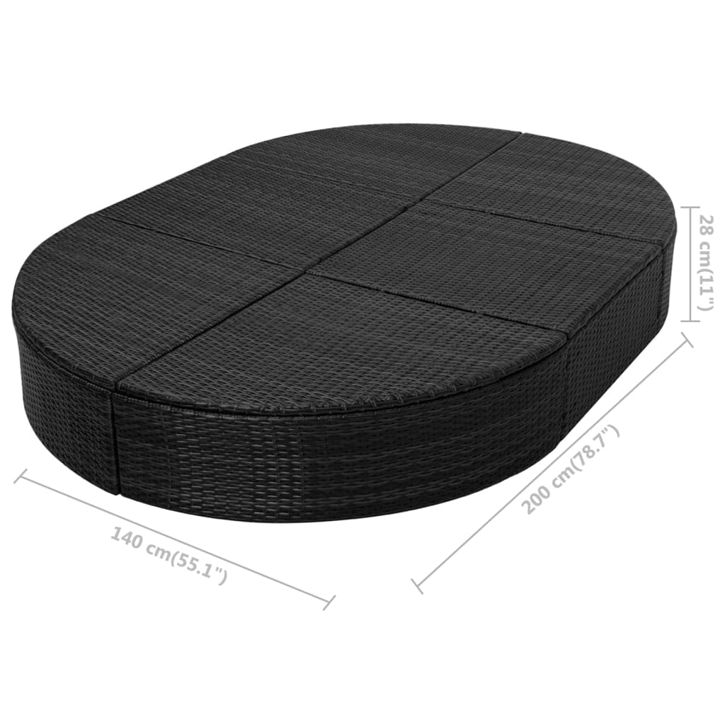 Outdoor Lounge Bed With Cushion Poly Rattan Black