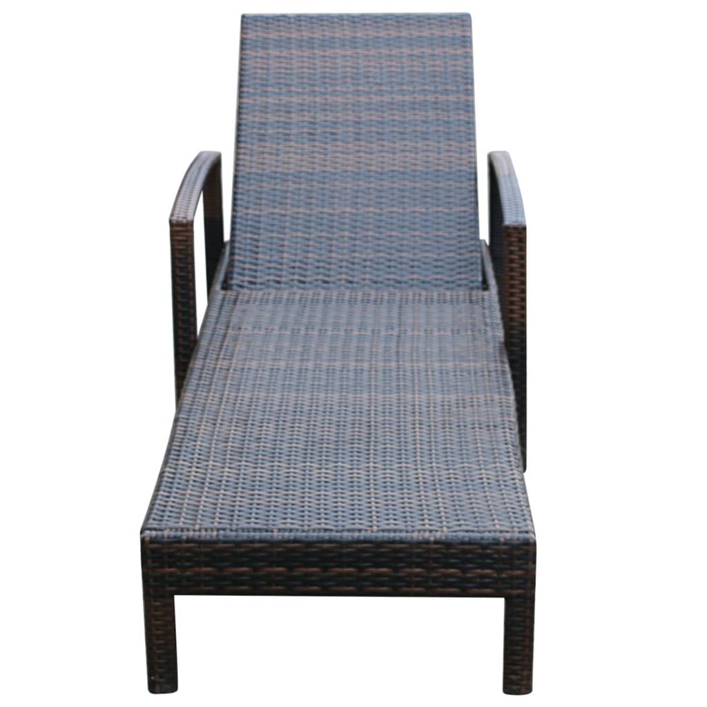 Sun Lounger With Cushion Poly Rattan Brown