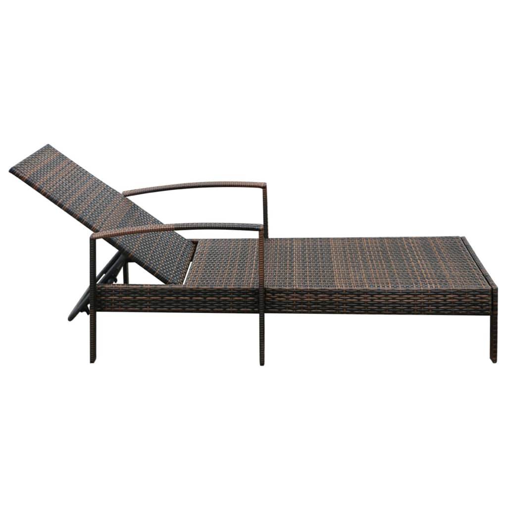 Sun Lounger With Cushion Poly Rattan Brown