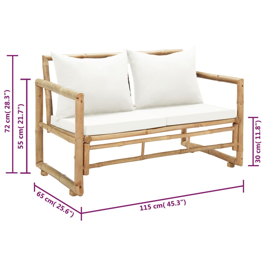 2 Seater Garden Sofa With Cushions Bamboo