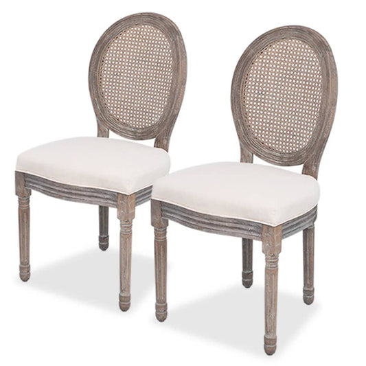 Dining Chairs 2 Pcs Linen And Rattan