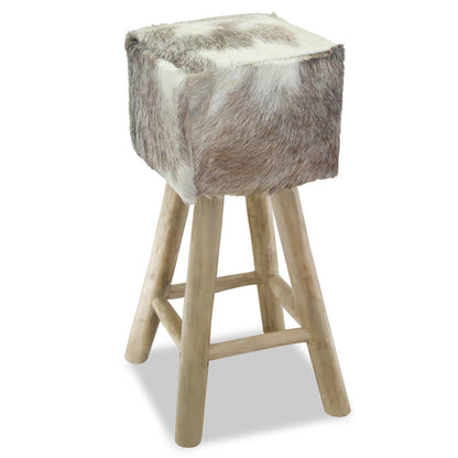 Bar Stool Real Leather And Solid Teak Wood