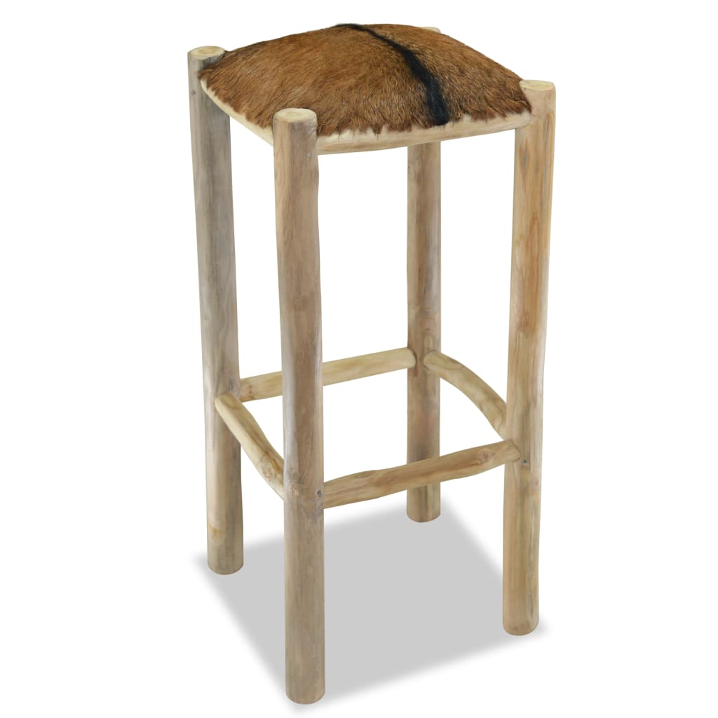 Bar Stool Real Leather And Solid Teak Wood