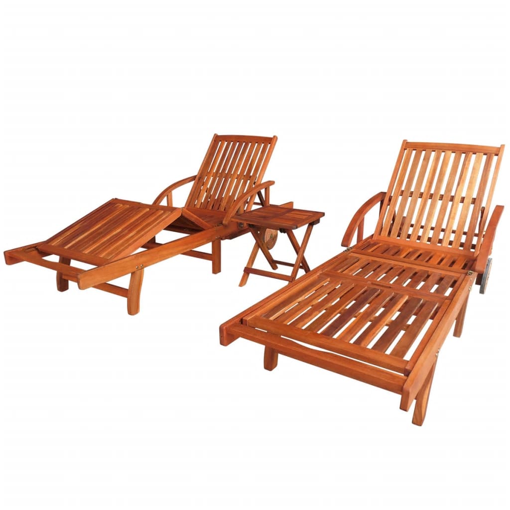 Sun Loungers 2 Pcs With Table Solid Acacia Wood