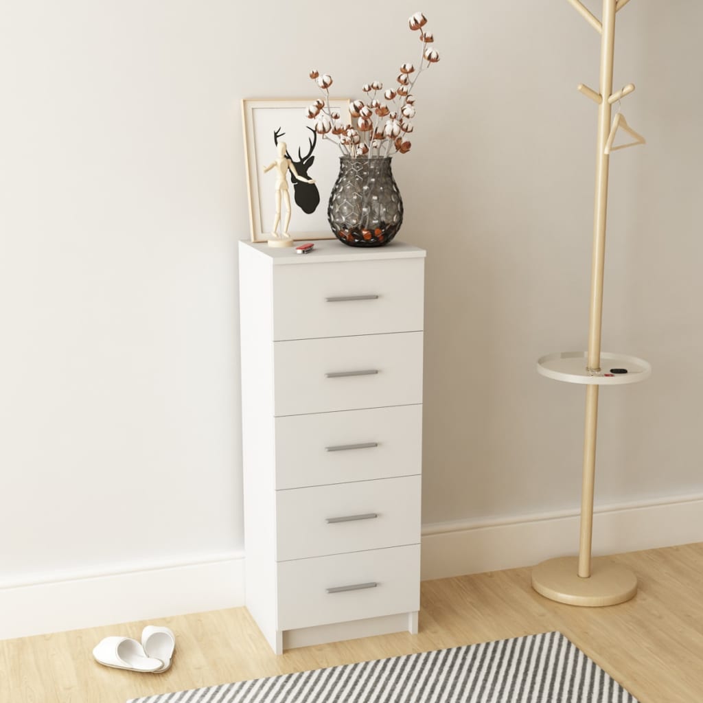 Tall Chest Of Drawers Engineered Wood 41X35X106 Cm White