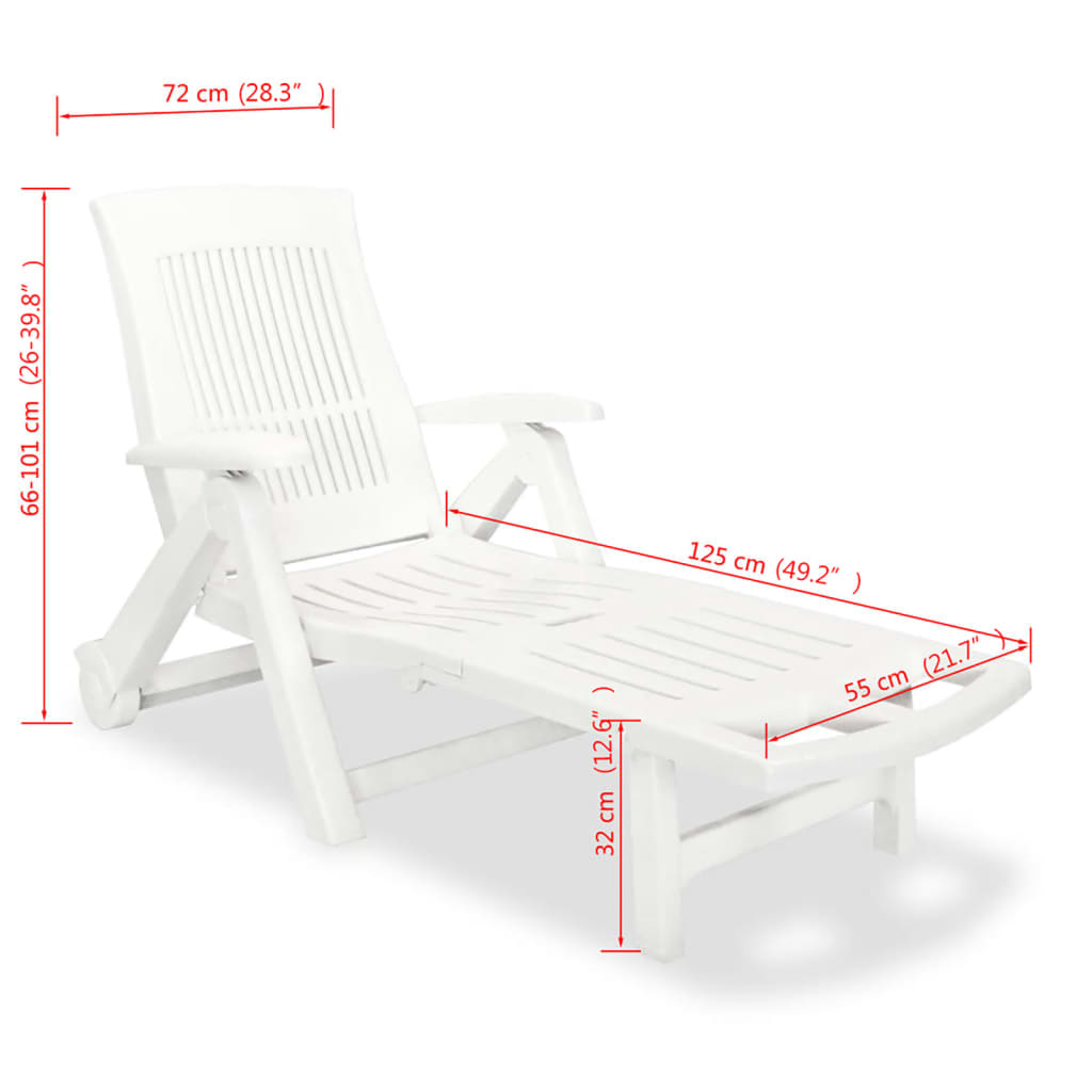 Sun Lounger With Footrest Plastic White