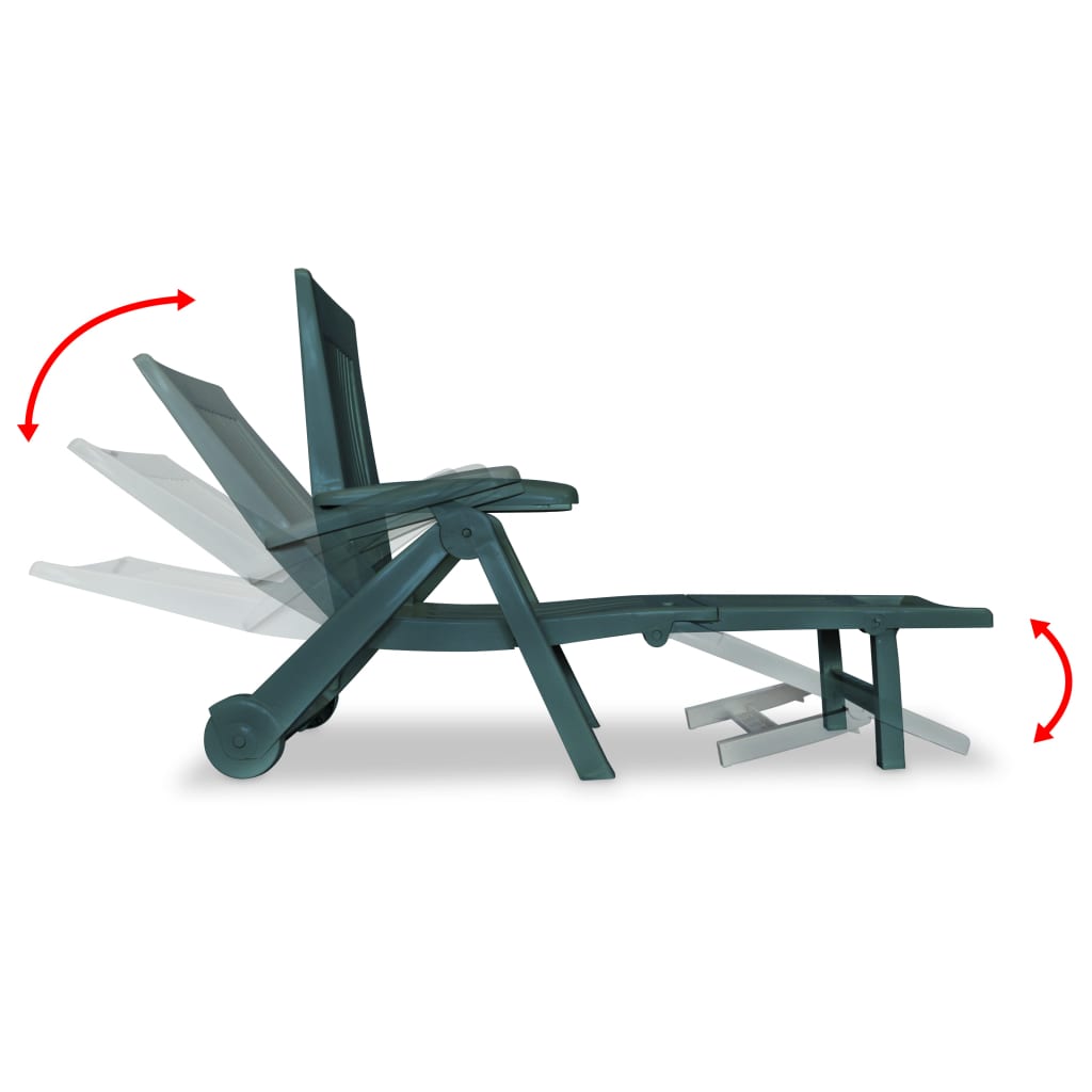 Sun Lounger With Footrest Plastic Green