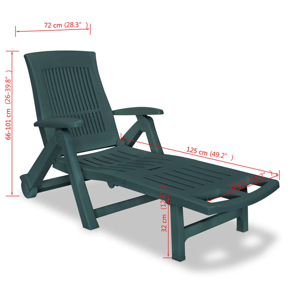 Sun Lounger With Footrest Plastic Green