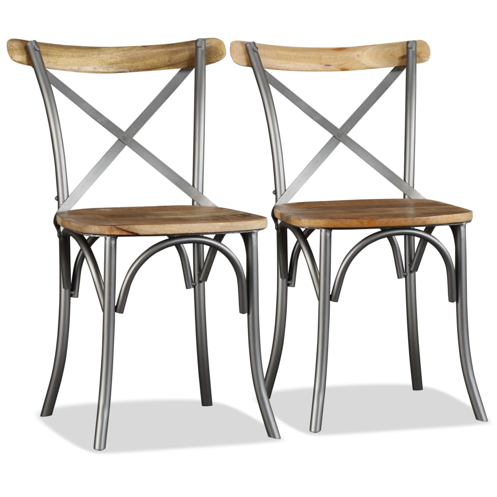 Dining Chairs 4 Pcs Solid Mango Wood And Steel Cross Back