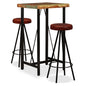 Bar Set 3 Pieces Solid Reclaimed Wood And Genuine Leather