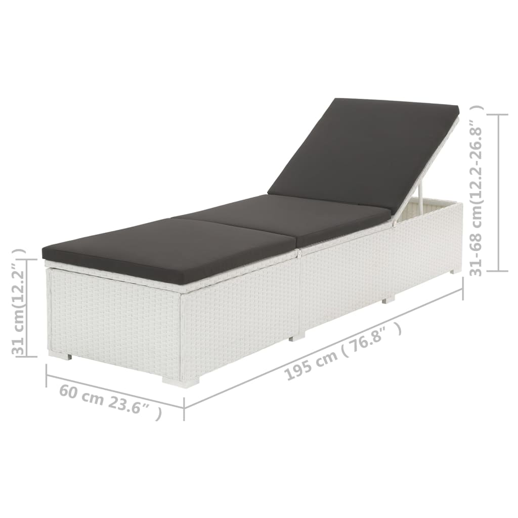 Sun Lounger With Cushion Poly Rattan White