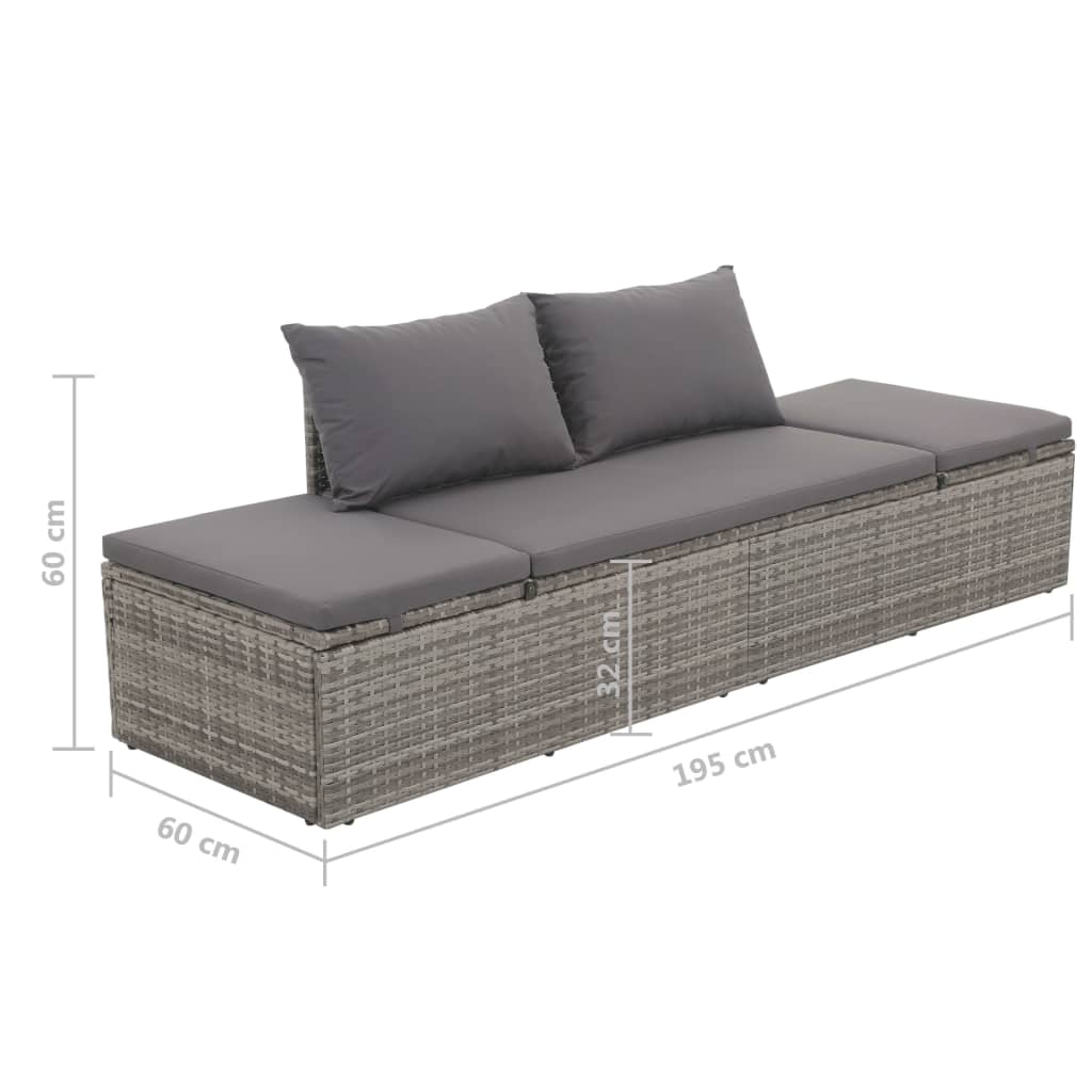 Garden Bed Grey 195X60 Cm Poly Rattan