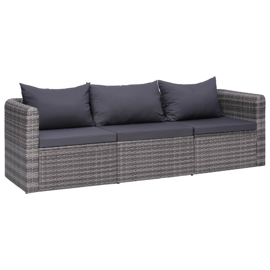 3 Piece Garden Sofa Set With Cushions Grey Poly Rattan