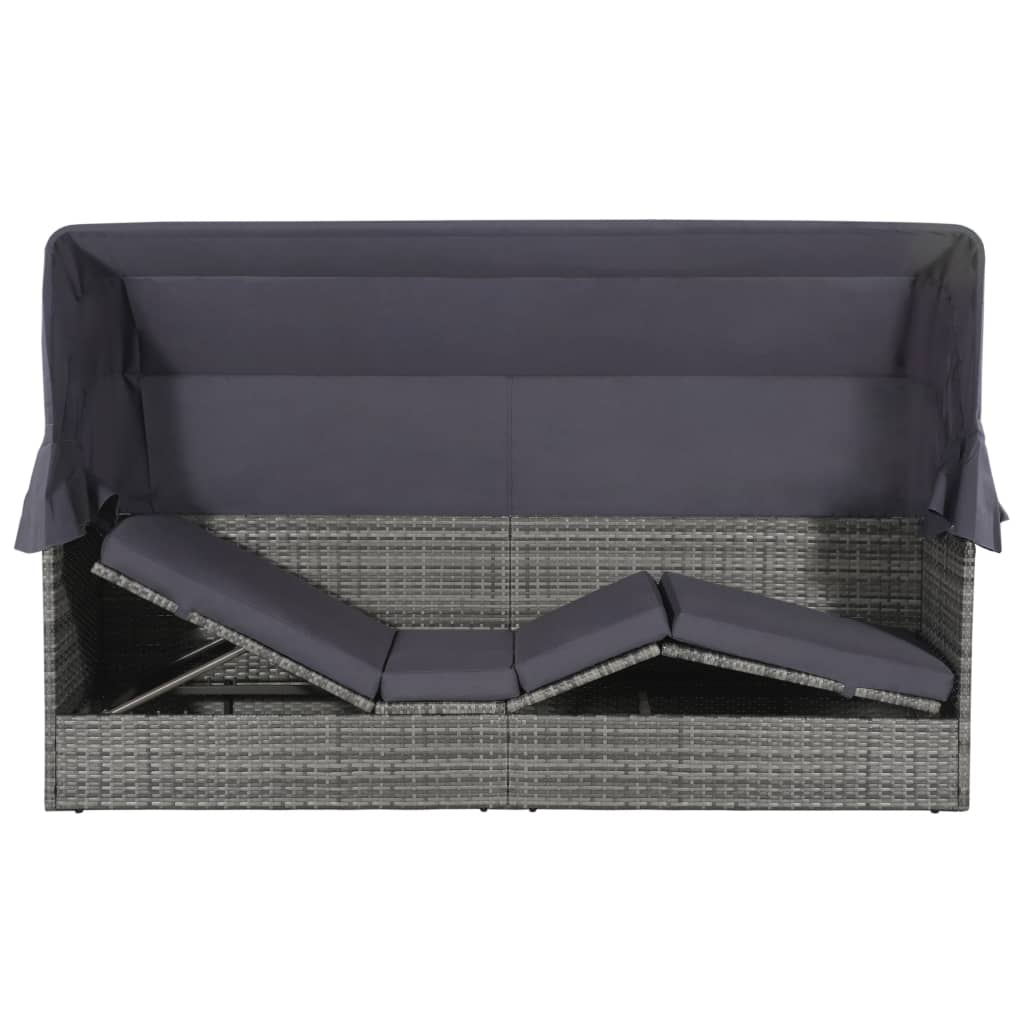 Garden Bed With Canopy Grey 205X62 Cm Poly Rattan