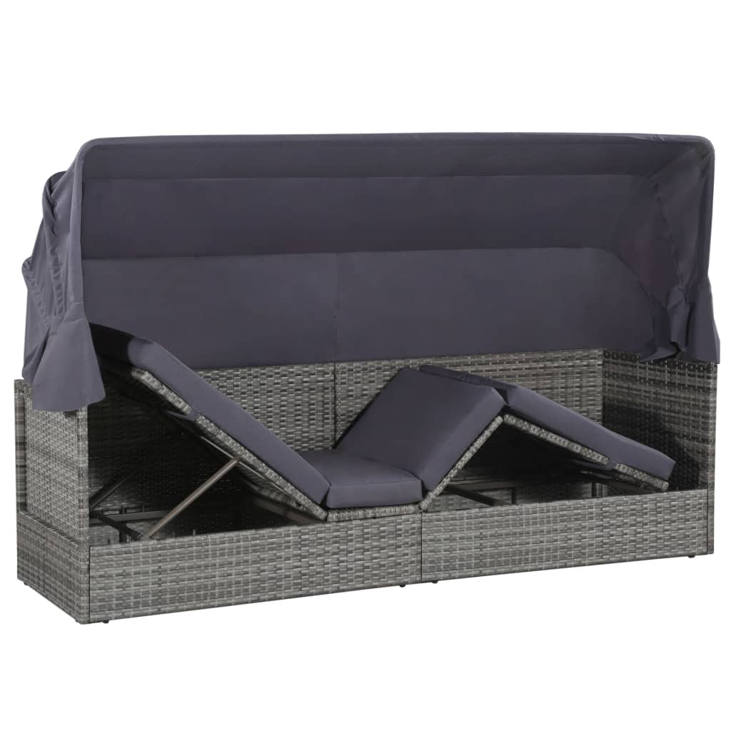 Garden Bed With Canopy Grey 205X62 Cm Poly Rattan