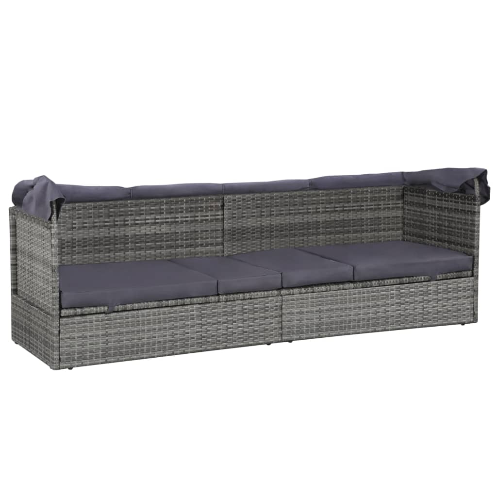 Garden Bed With Canopy Grey 205X62 Cm Poly Rattan