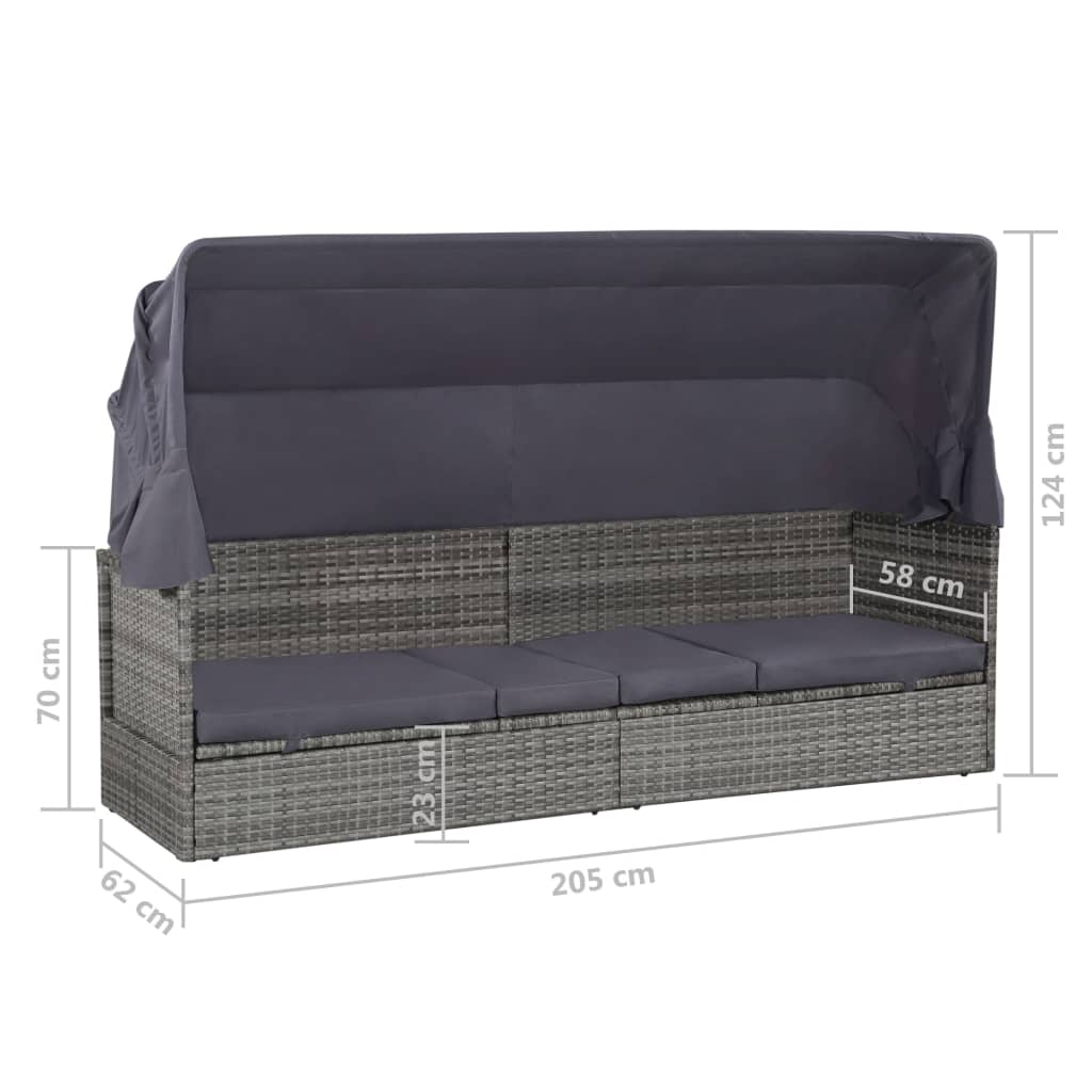 Garden Bed With Canopy Grey 205X62 Cm Poly Rattan