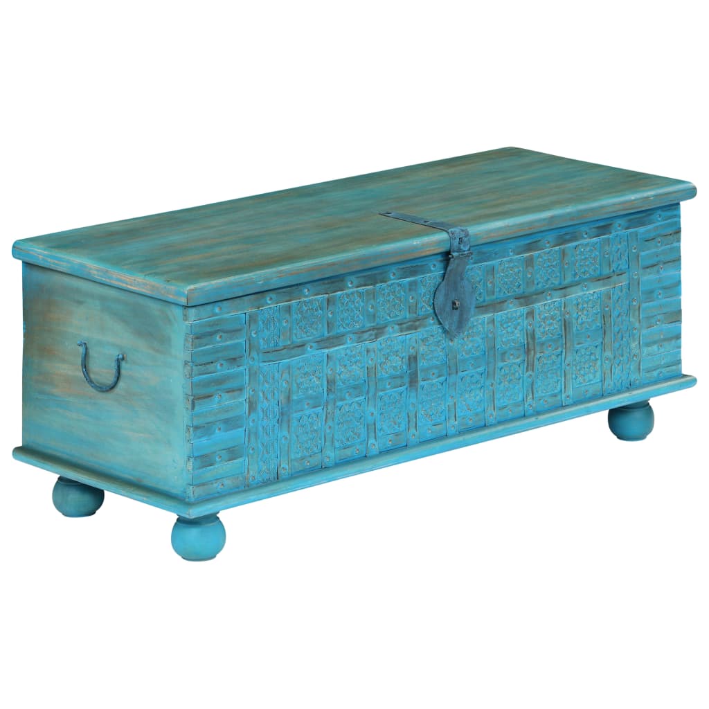 Storage Chest Solid Mango Wood Blue 100X40X41 Cm