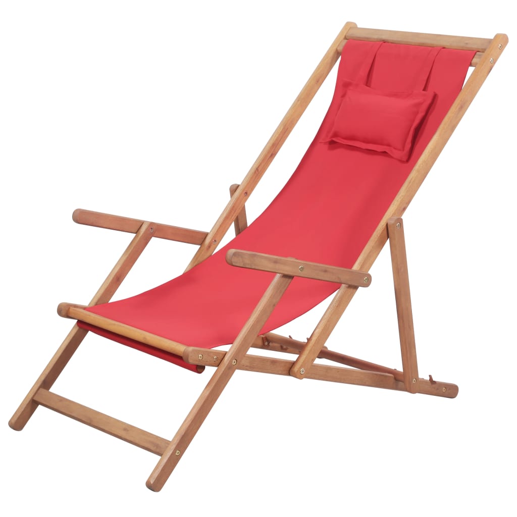 Folding Beach Chair Fabric And Wooden Frame Red