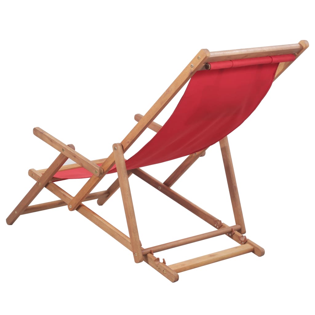 Folding Beach Chair Fabric And Wooden Frame Red