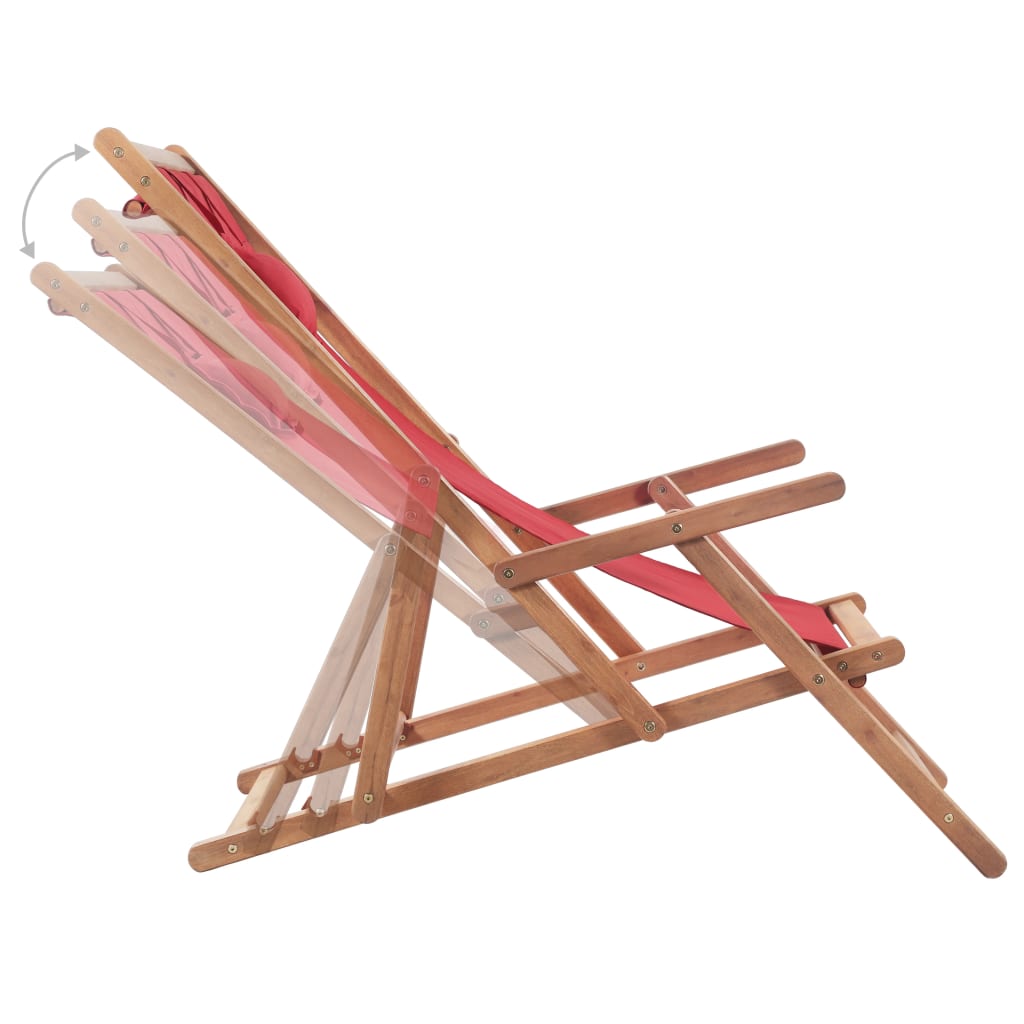 Folding Beach Chair Fabric And Wooden Frame Red