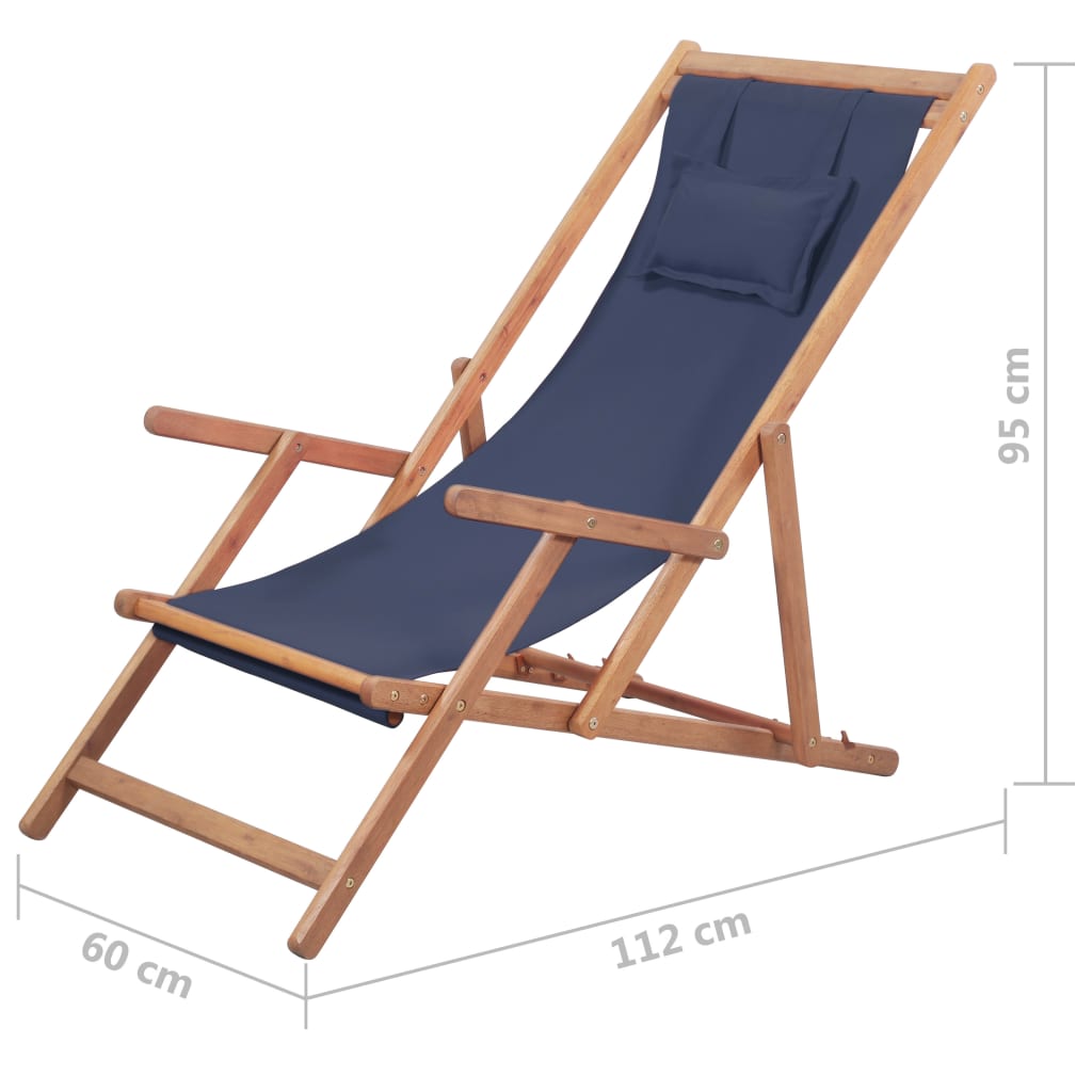 Folding Beach Chair Fabric And Wooden Frame Blue