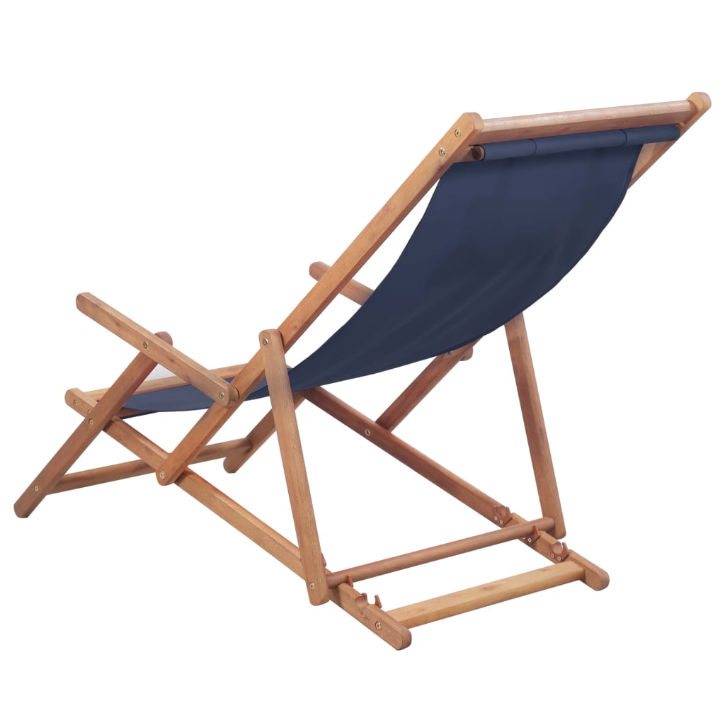 Folding Beach Chair Fabric And Wooden Frame Blue