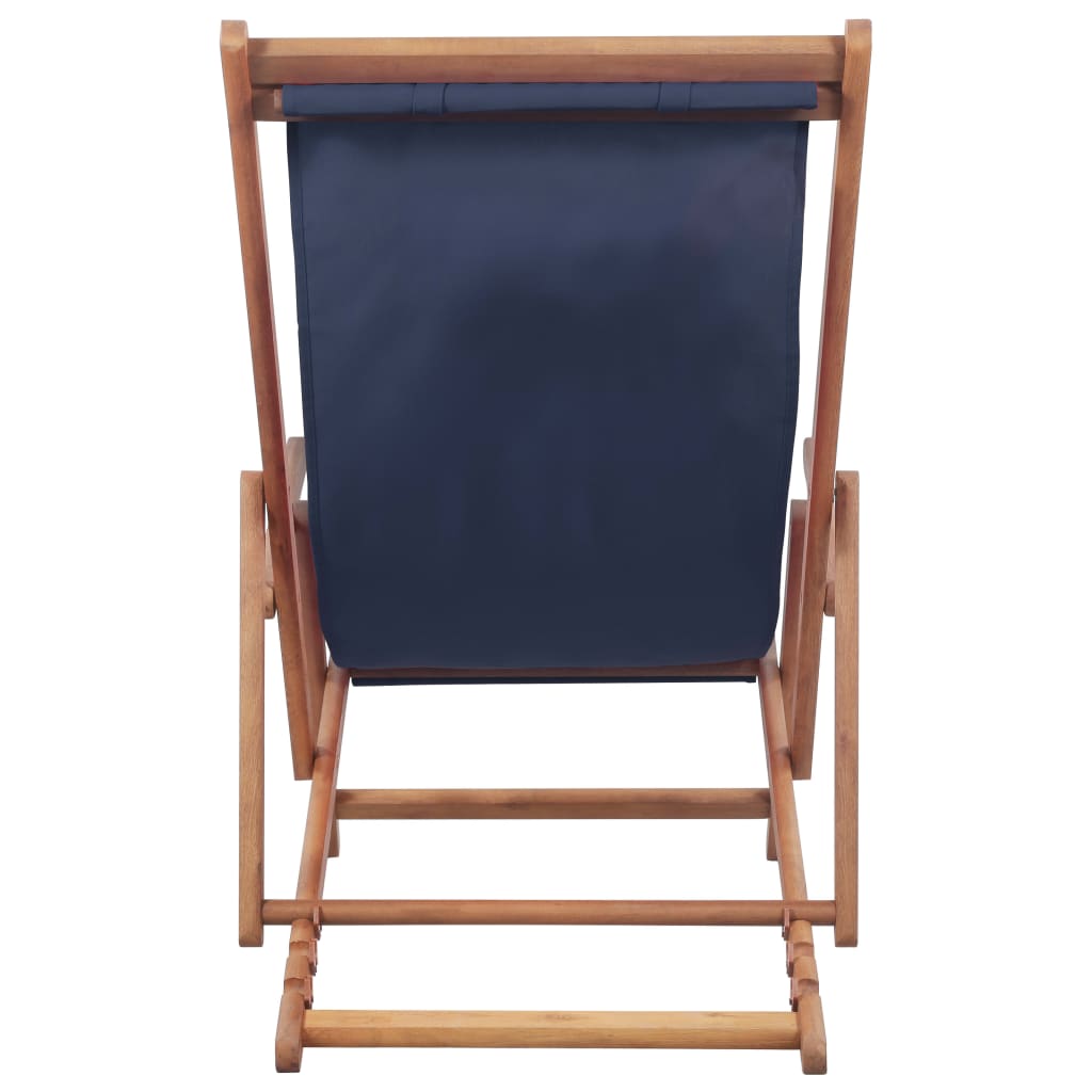 Folding Beach Chair Fabric And Wooden Frame Blue