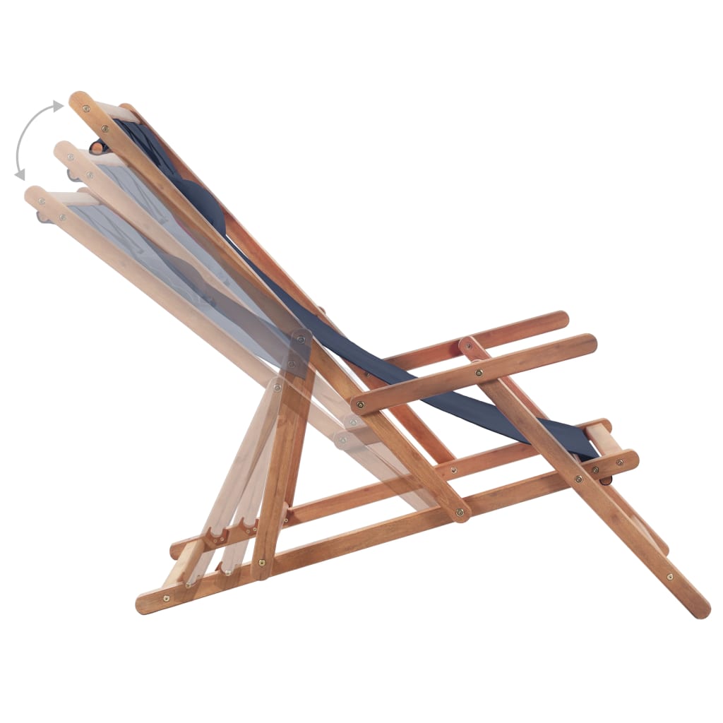 Folding Beach Chair Fabric And Wooden Frame Blue