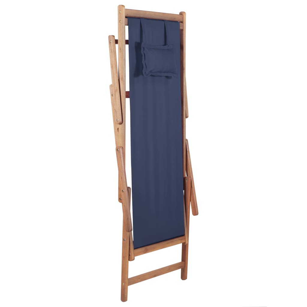 Folding Beach Chair Fabric And Wooden Frame Blue