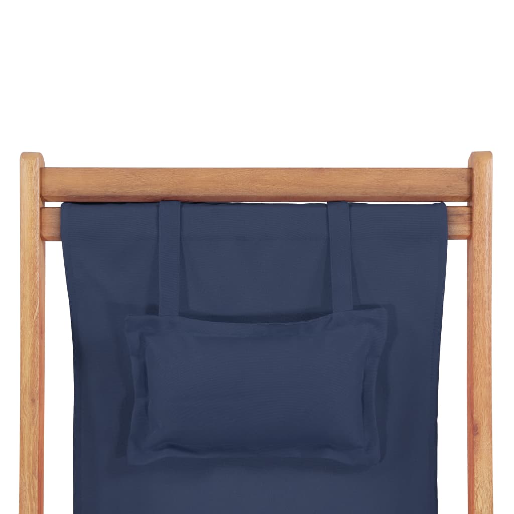 Folding Beach Chair Fabric And Wooden Frame Blue