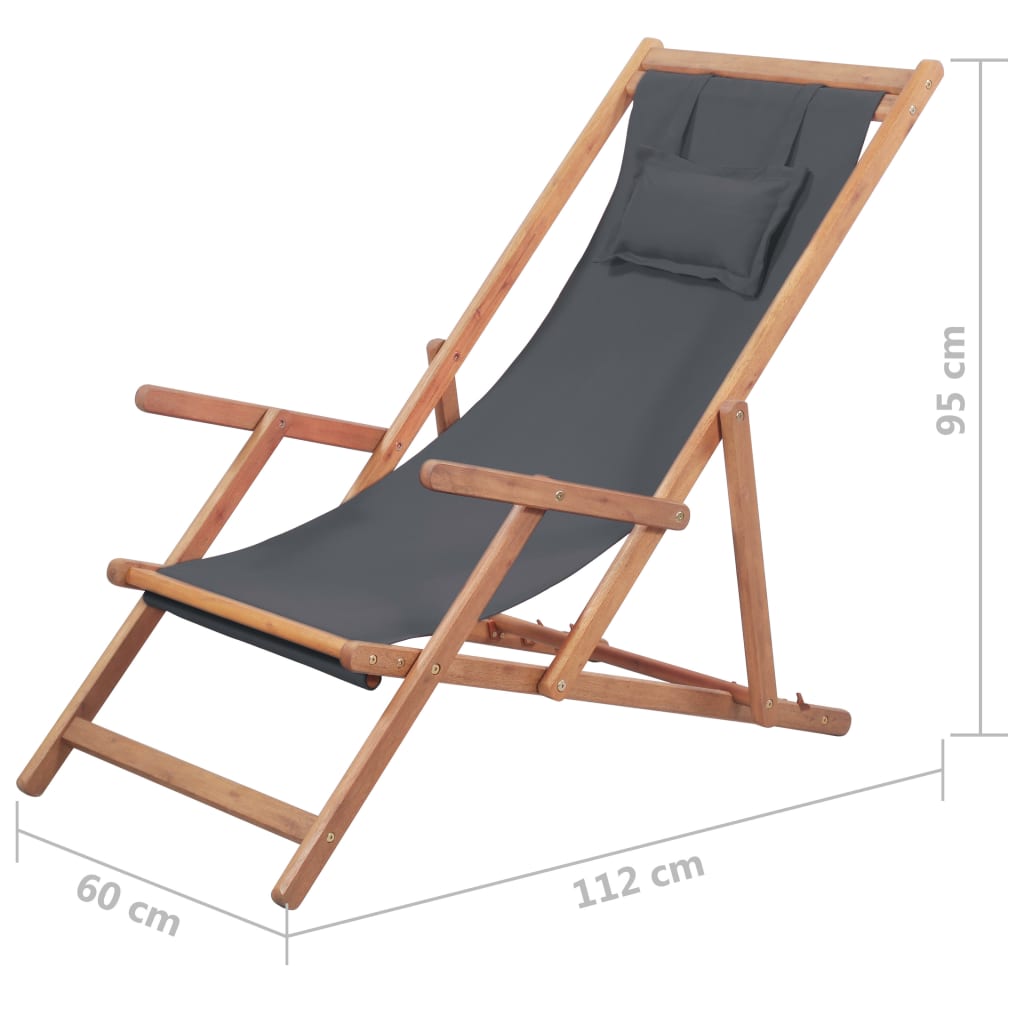 Folding Beach Chair Fabric And Wooden Frame Grey