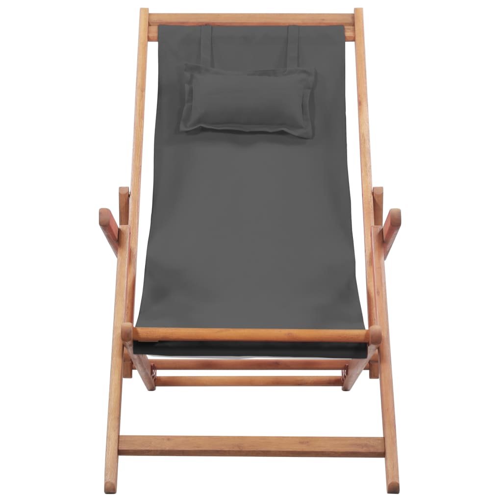 Folding Beach Chair Fabric And Wooden Frame Grey