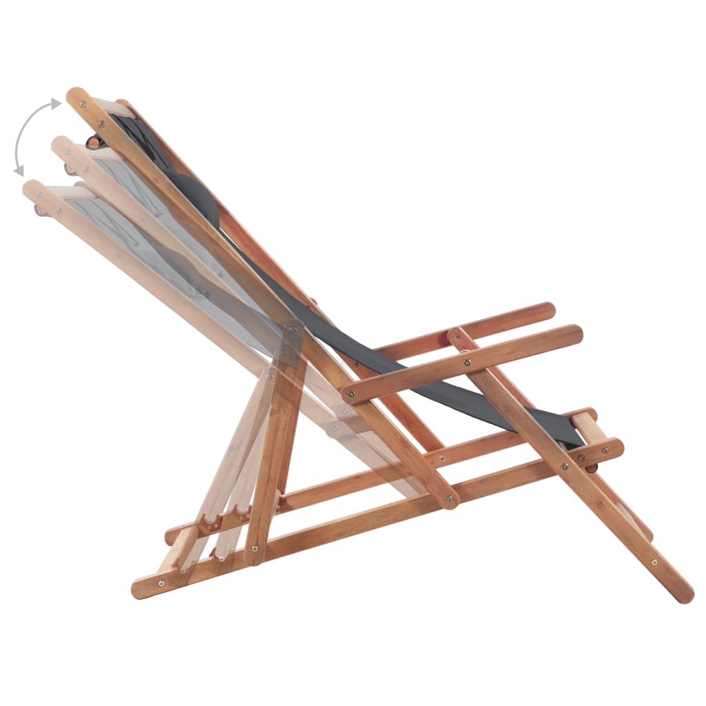 Folding Beach Chair Fabric And Wooden Frame Grey