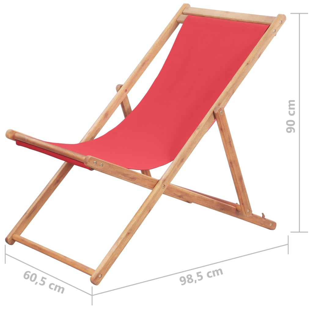 Folding Beach Chair Fabric And Wooden Frame Red