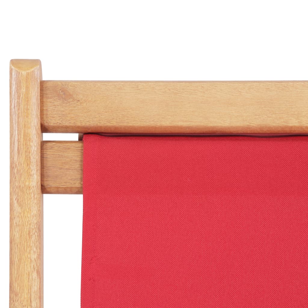 Folding Beach Chair Fabric And Wooden Frame Red