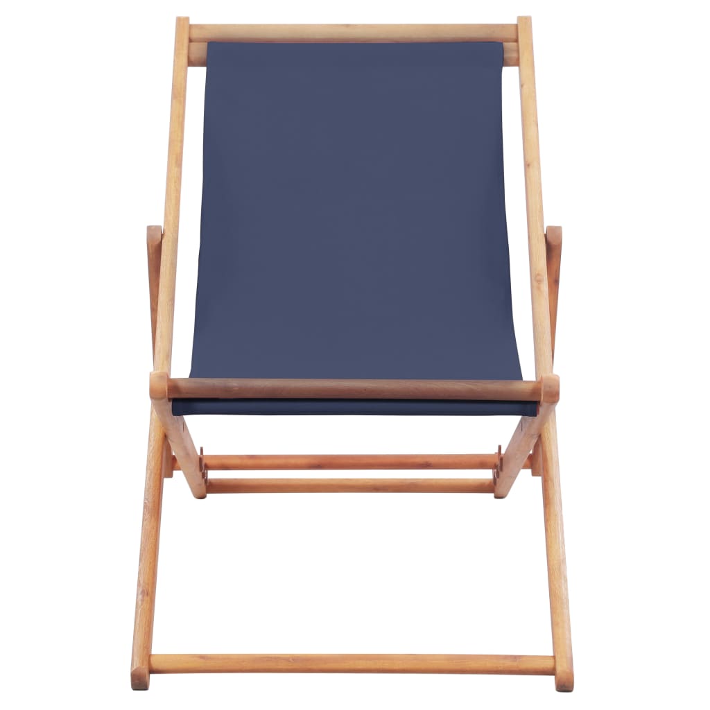 Folding Beach Chair Fabric And Wooden Frame Blue