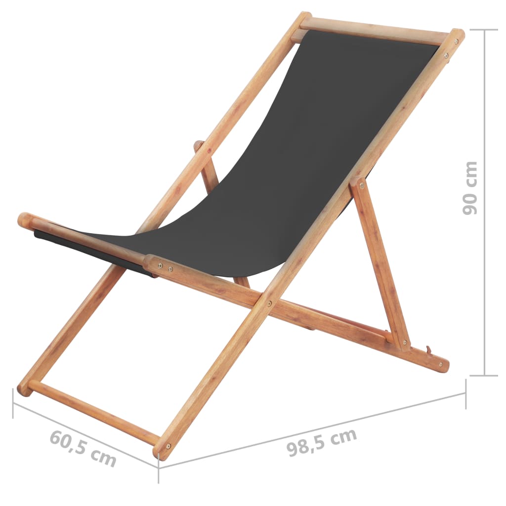 Folding Beach Chair Fabric And Wooden Frame Grey