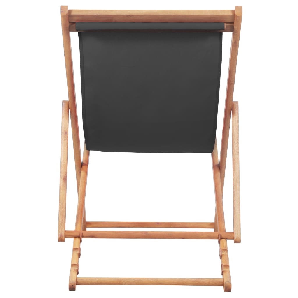 Folding Beach Chair Fabric And Wooden Frame Grey