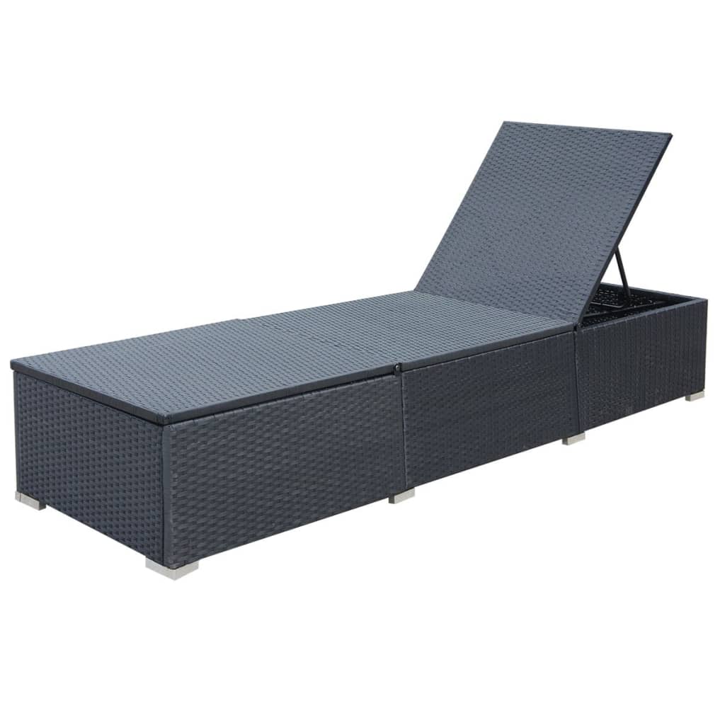 Sun Lounger With Cushion Poly Rattan Black